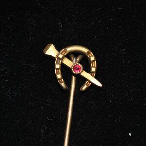 Antique French FIX Maison Savard Horseshoe & Nail Gold-plated Stick / Tie Pin